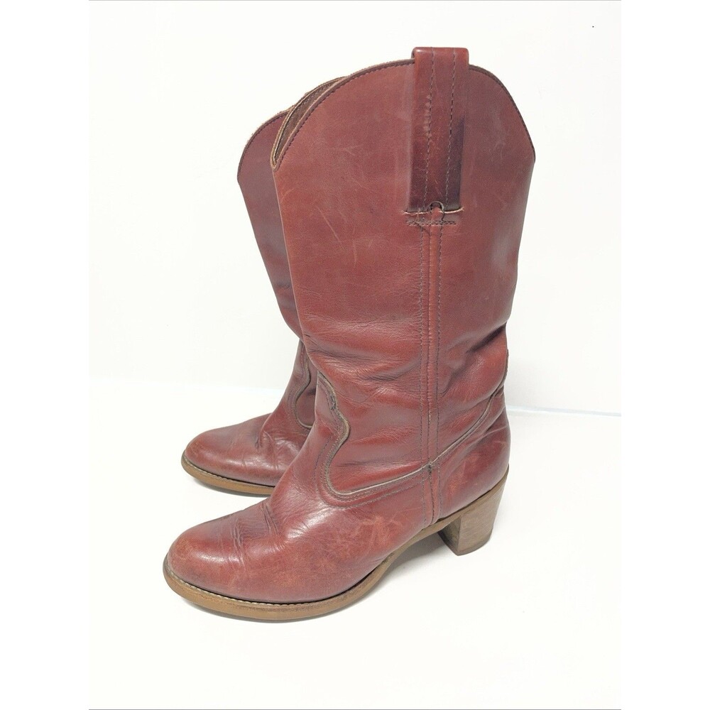Vintage Dexter Boots Womens Size 9 Red Leather Knee High Western Block Heel Zip